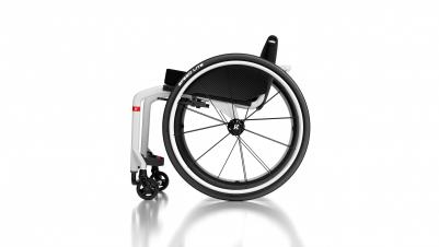 Küschall KSL - White chair, red tag and black Spinergy wheel