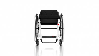Küschall The KSL - White chair with red K tag and black Spingery wheel